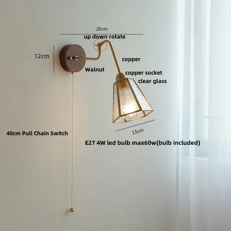 DecorBites™ Copper Glass Wall Sconce Amber LED Rotate Modern Bathroom Mirror Light