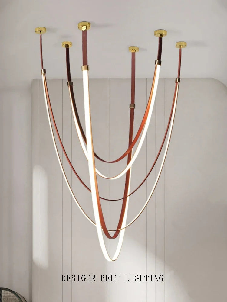DecorBites™ Designer Leather Chandelier Belt Pendant Light for Modern Spaces