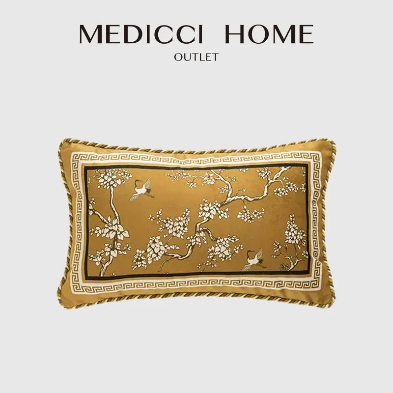DecorBites™ Crane Birds Branches Lumbar Pillow Case 30x50cm