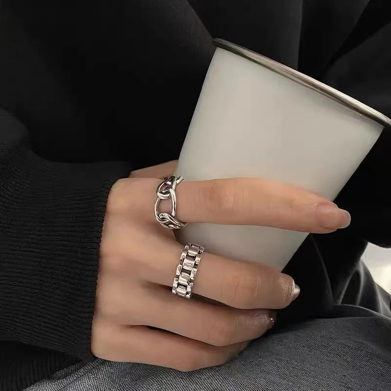 925 Sterling Silver Cross Hollow Ring | Unisex Geometric Chain Ring