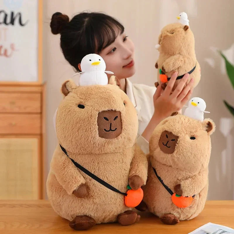 Strawberry Hat Capybara Plush – Small Turtle Backpack Pendant Toy