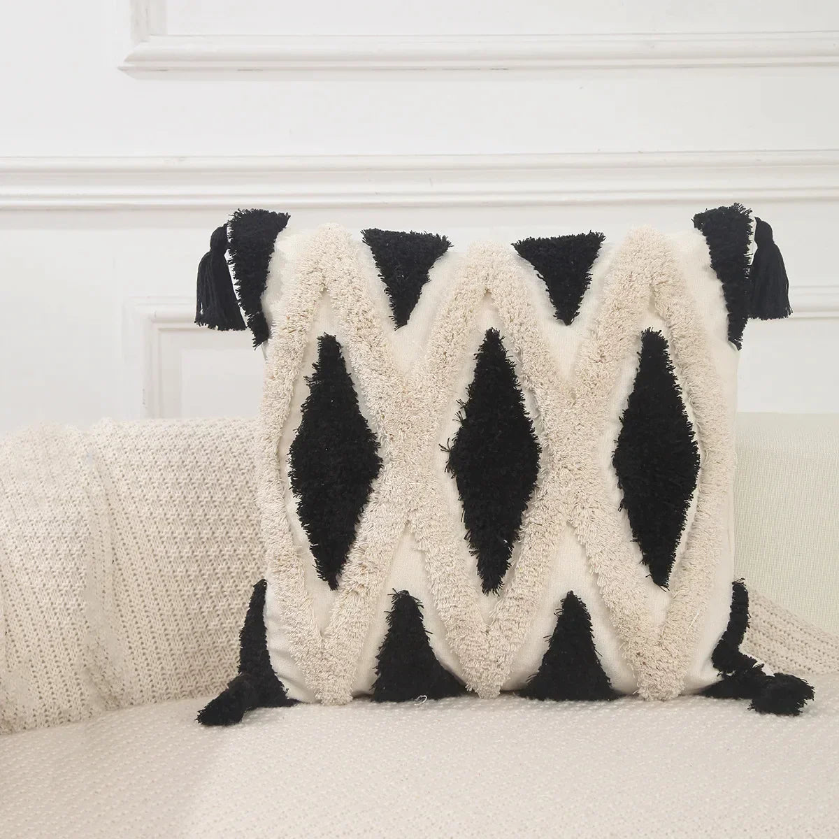 DecorBites™ Geometric Chenille Embroidered Pillow Covers Boho Moroccan Style Decor