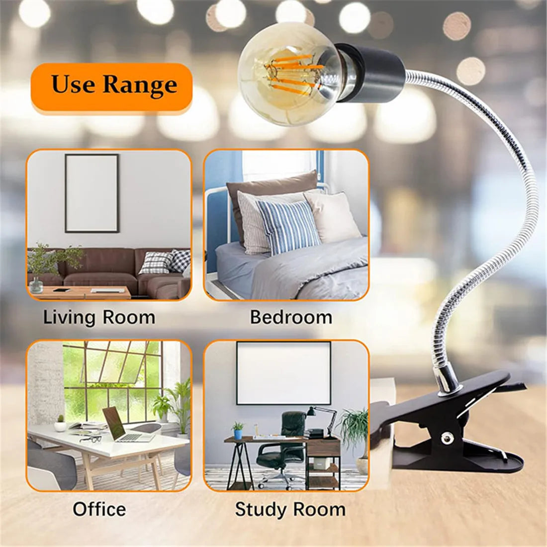 DecorBites™ Adjustable Gooseneck Clip Lamp Holder for Home Office Bedside