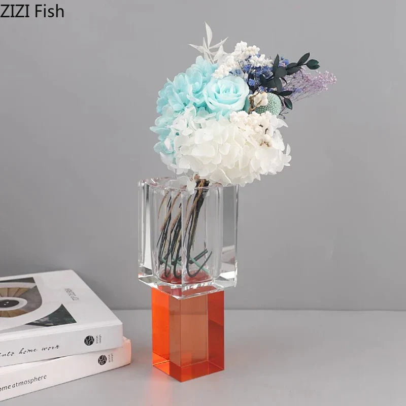 DecorBites™ Crystal Glass Vase with Artificial Flowers, Modern Home Decor