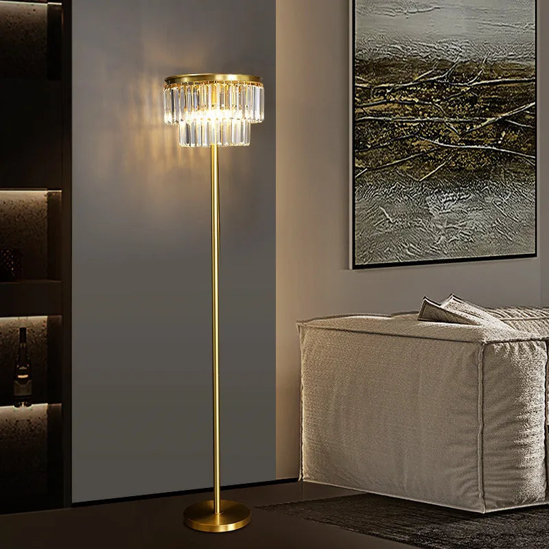 DecorBites™ Crystal Brass Floor Lamp: Modern Nordic Style LED Standing Light