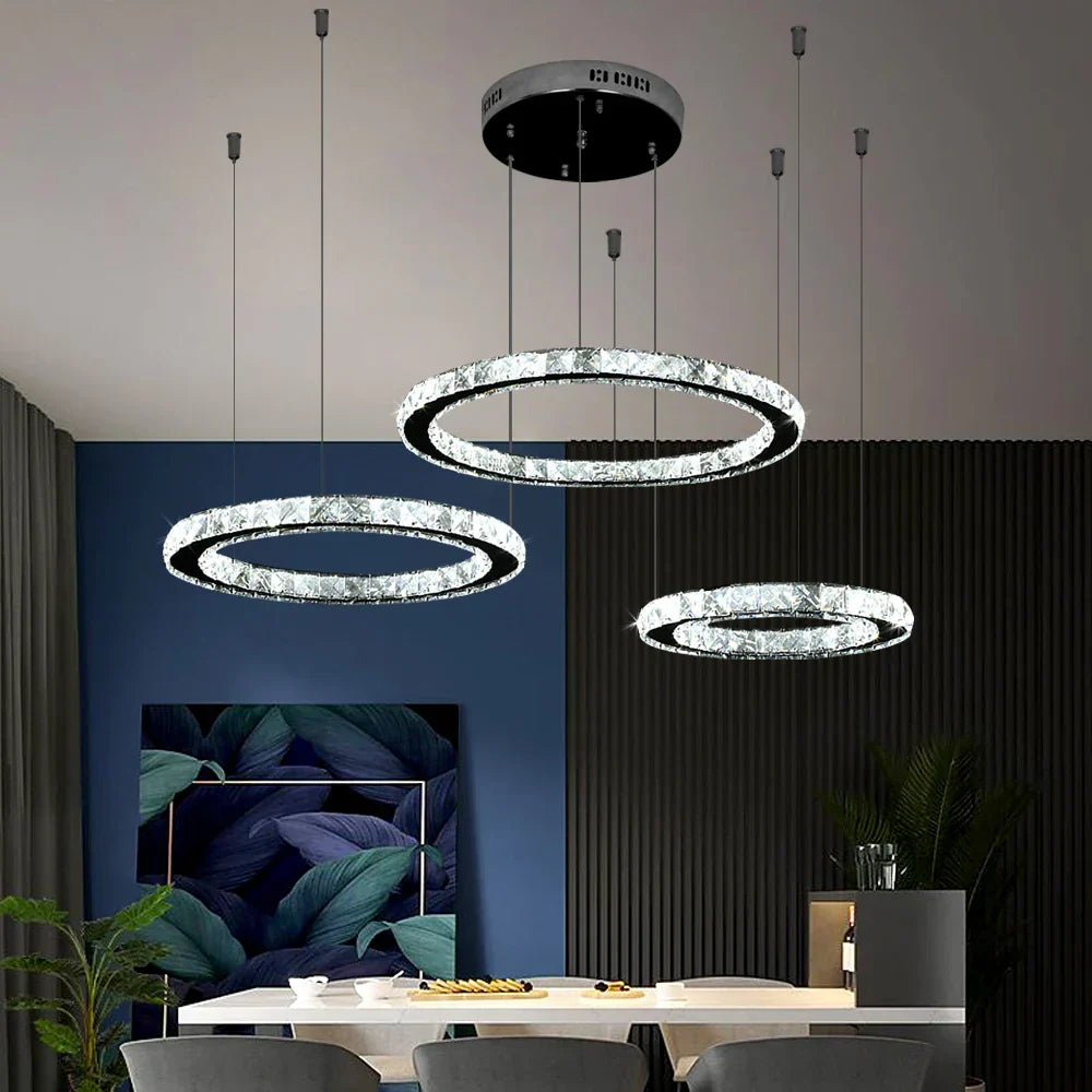 DecorBites™ Crystal LED Ring Chandelier for Luxe Living Spaces