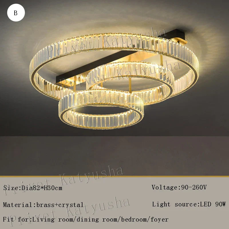 DecorBites™ Gold Crystal Copper Ceiling Lamps LED Modern Home Room Decor Lighting