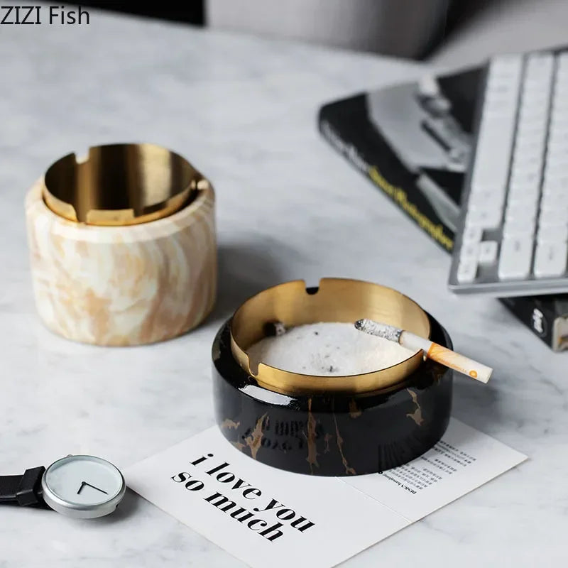 DecorBites™ Gold Plated Marble Texture Ashtray - Smoking Accessories Weed Tray