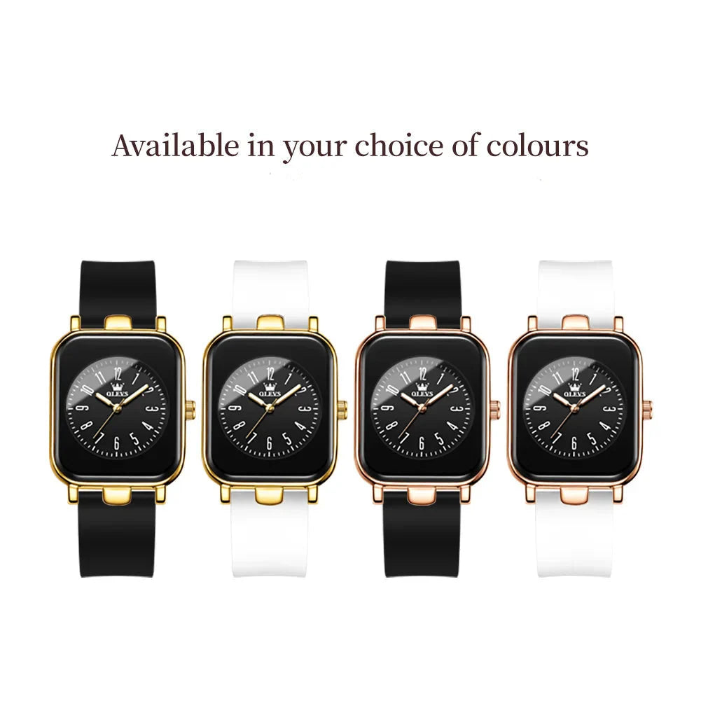 Women's Rectangular Gold Tone Quartz Watch Silicone Strap