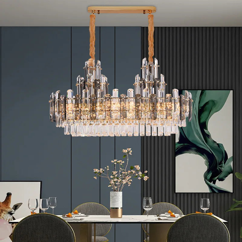 DecorBites™ Crystal LED Oval Round Chandelier Hanging Lamp - Dimmable Ceiling Pendant