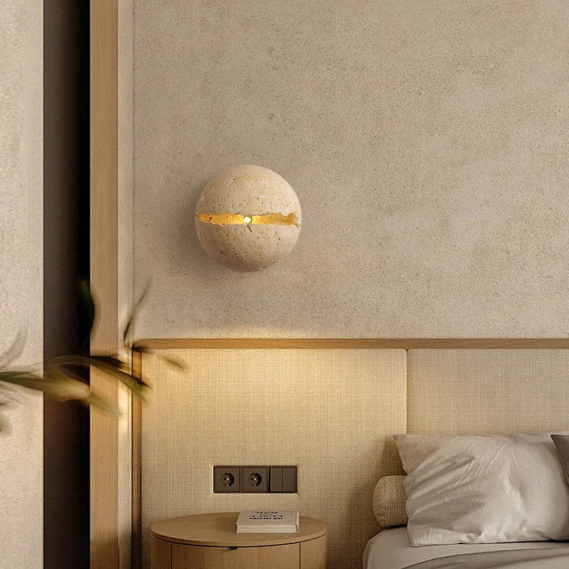DecorBites™ Dino Egg Stone Wall Lamp Yellow Travertine Hemisphere LED Sconce