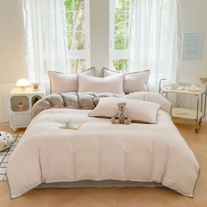 DecorBites™ Cotton Edge Embroidery Bedding Set for Autumn/Winter