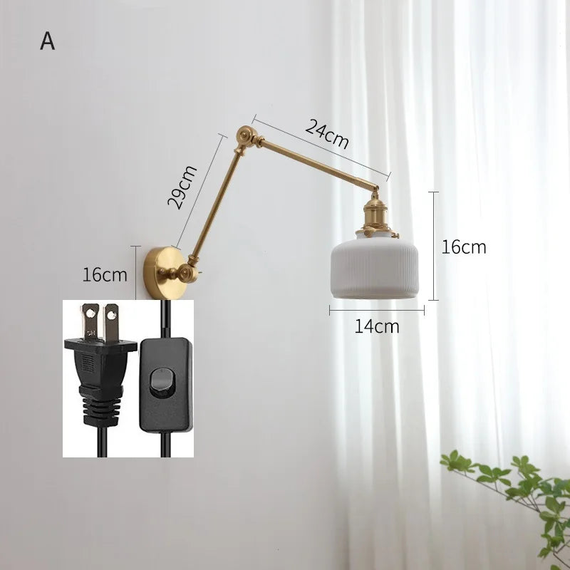 DecorBites™ Copper Swing Arm Wall Lights Sconce Up Down LED Modern Ceramic Lampshade