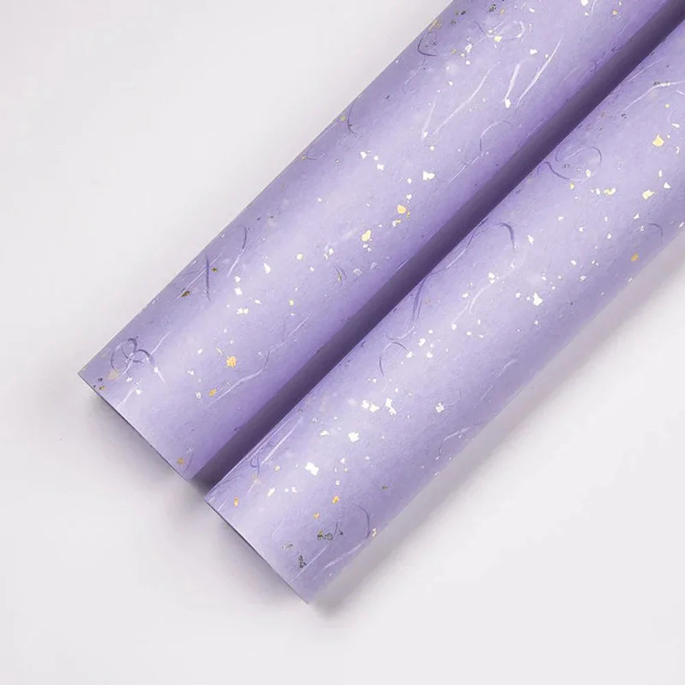 Korean Floral Wrapping Paper Set | 5 Sheets with Gold and Silver Sparkles
