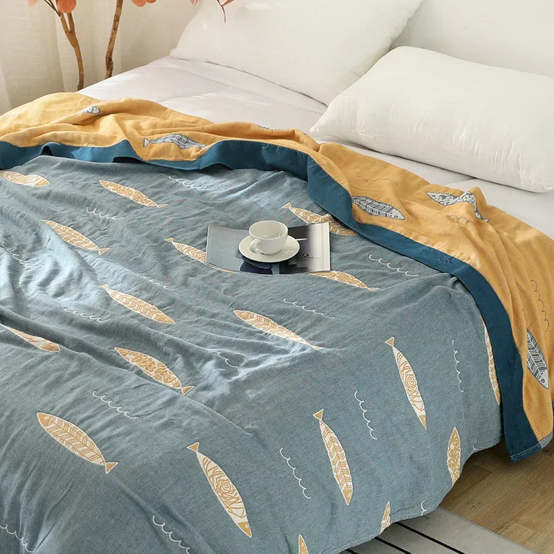 DecorBites™ Kawaii Fish Cotton Gauze Blanket