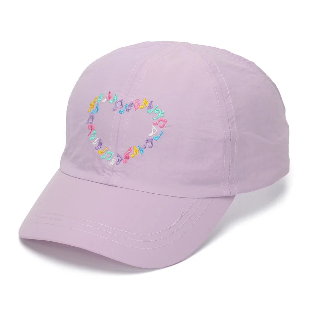 Embroidery Heart Children Baseball Cap for Girls | Ponytail Friendly Sun Hat