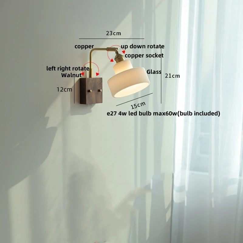 DecorBites™ Copper LED Wall Light Sconce Pull Chain Switch Rotatable Bedside Lamp