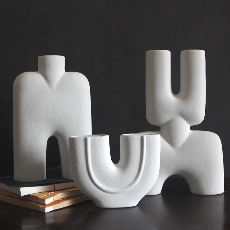 DecorBites™ Geometric Ceramic Vase | Irregular Ornaments | Room Decoration Accessories