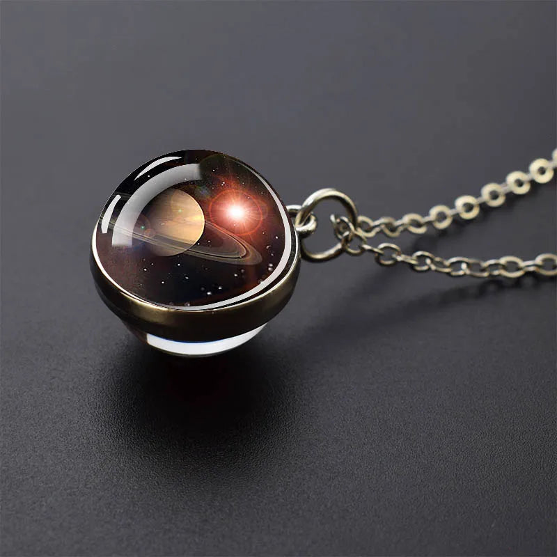 Solar System Glass Ball Pendant Necklace | Astronomy Galaxy Jewelry