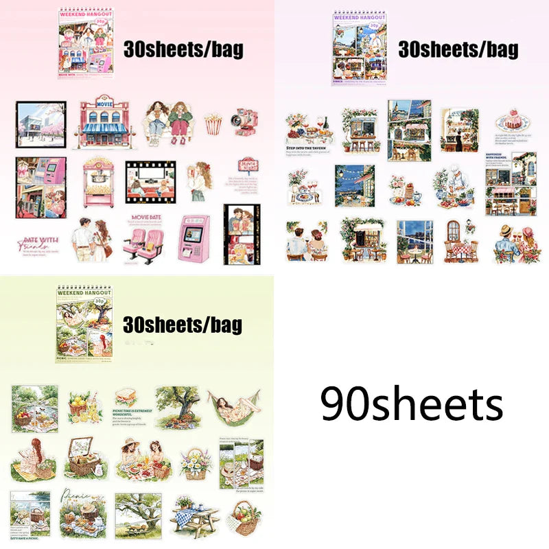 Cartoon PET Sticker Packs for DIY Crafts | 90-Piece Set