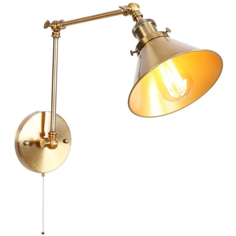 DecorBites™ Gold Long Arm LED Wall Sconce with Pull Chain Switch