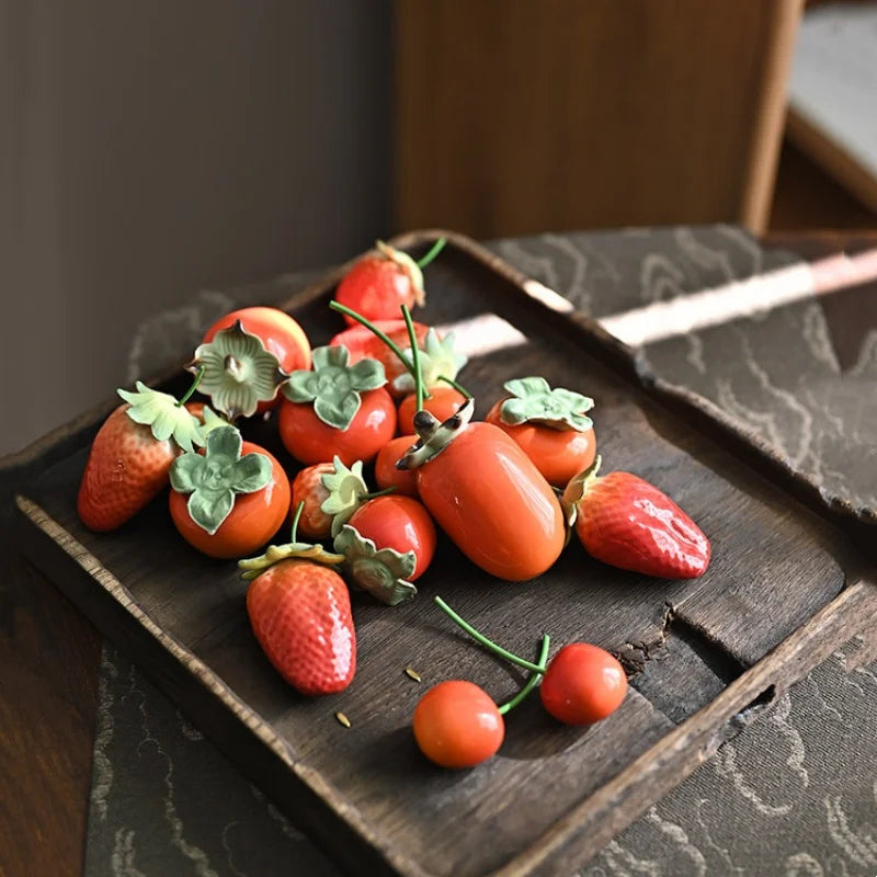 DecorBites™ Fruit Sculpture Tea Caddy Home Decor Ornament Strawberries Persimmon Decoration
