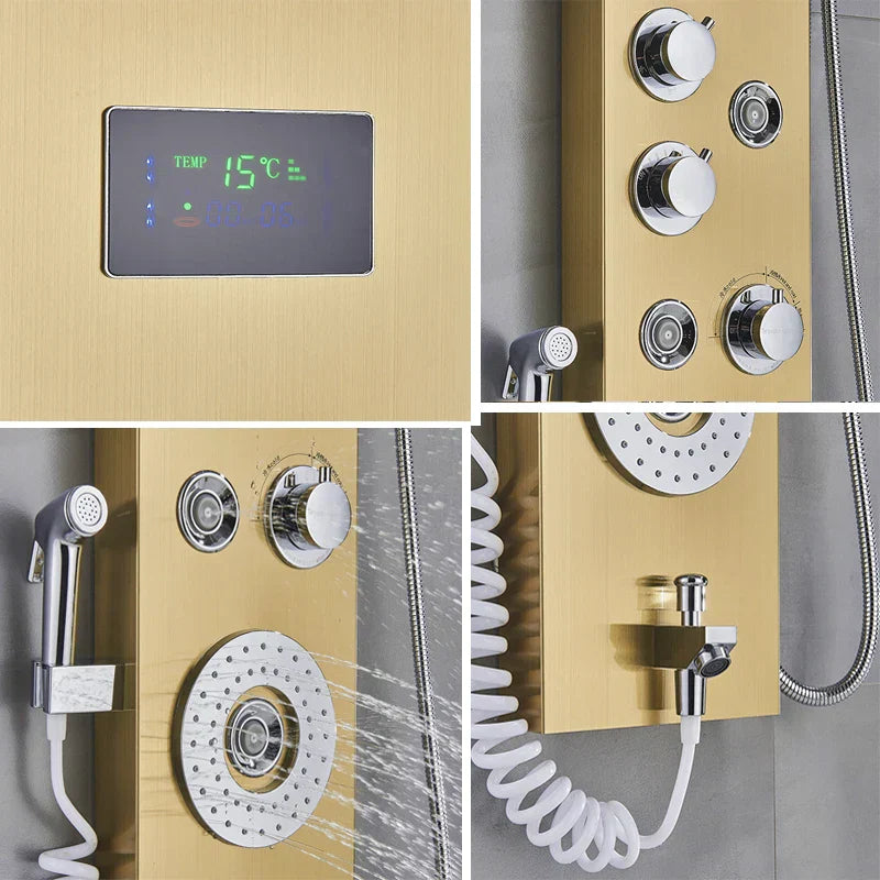 DecorBites™ LED Blue Light Shower System with Temperature Display, Massage Column, Waterfall Rainfall