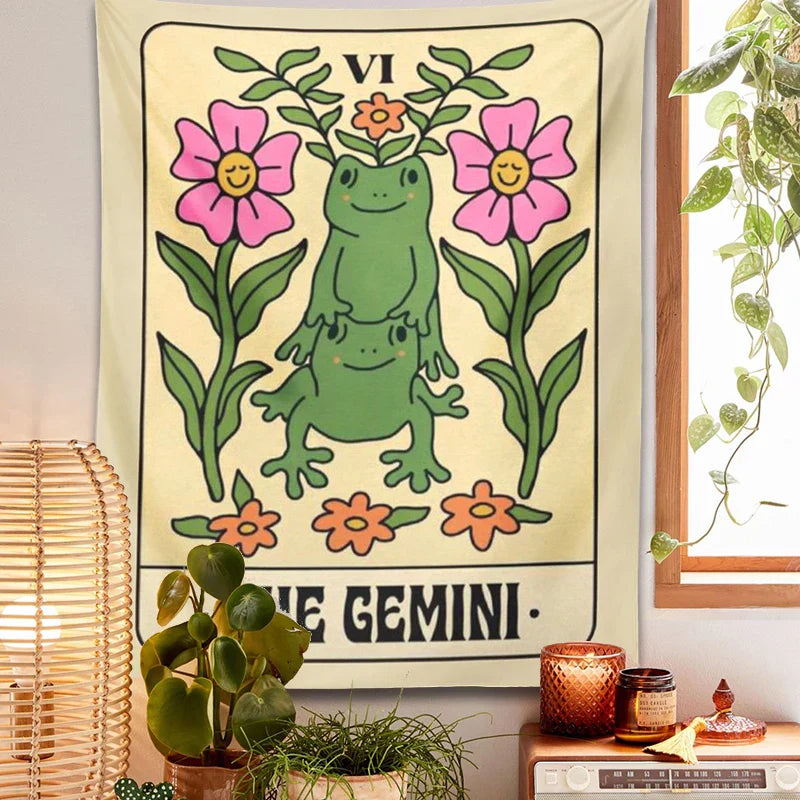 DecorBites™ Gemini Frog Constellation Wall Hanging Tapestries for Boho Room Decor