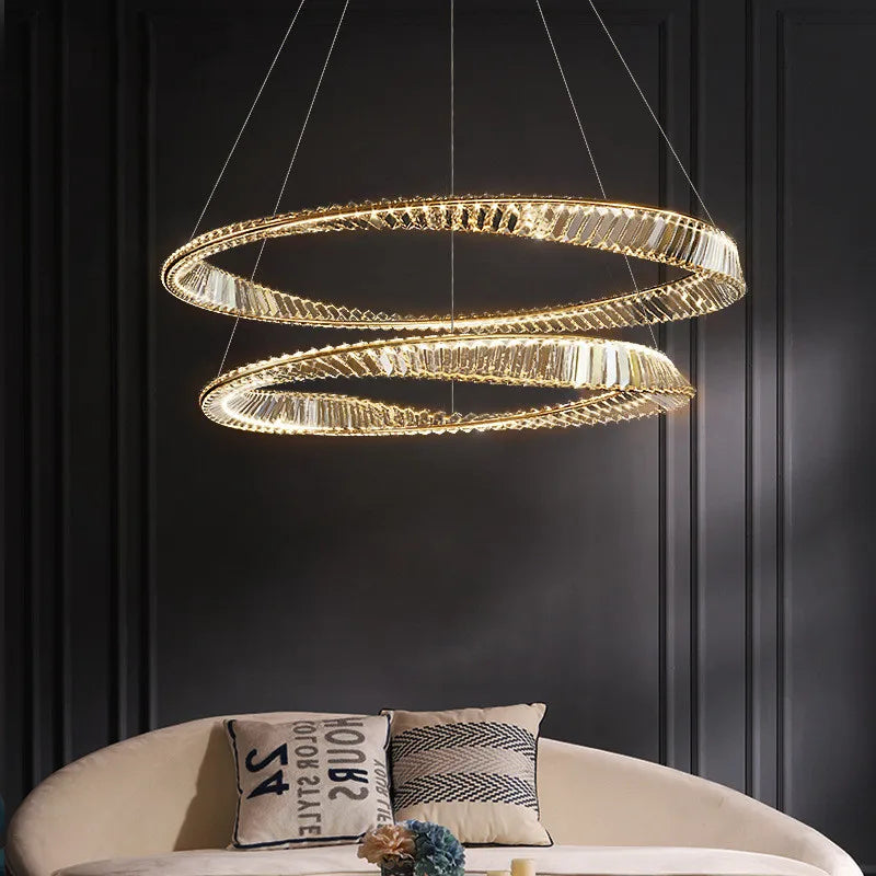 DecorBites™ Gold Steel Rings Crystal Pendant Light