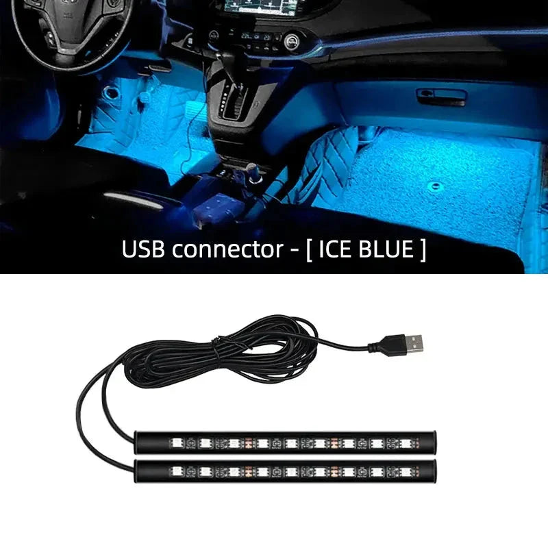 2-in-1 LED Car Neon Foot Light - USB & Cigarette Lighter Interior Ambient Lamp