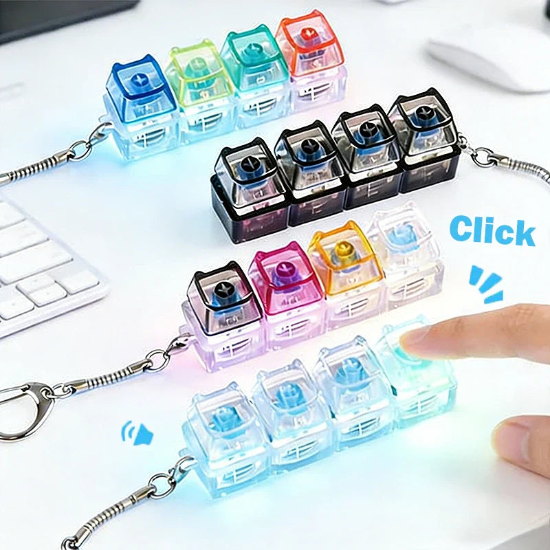 LED Light Up Keychain Keyboard Fidget Toy | Clickable Stress Relief Keychain