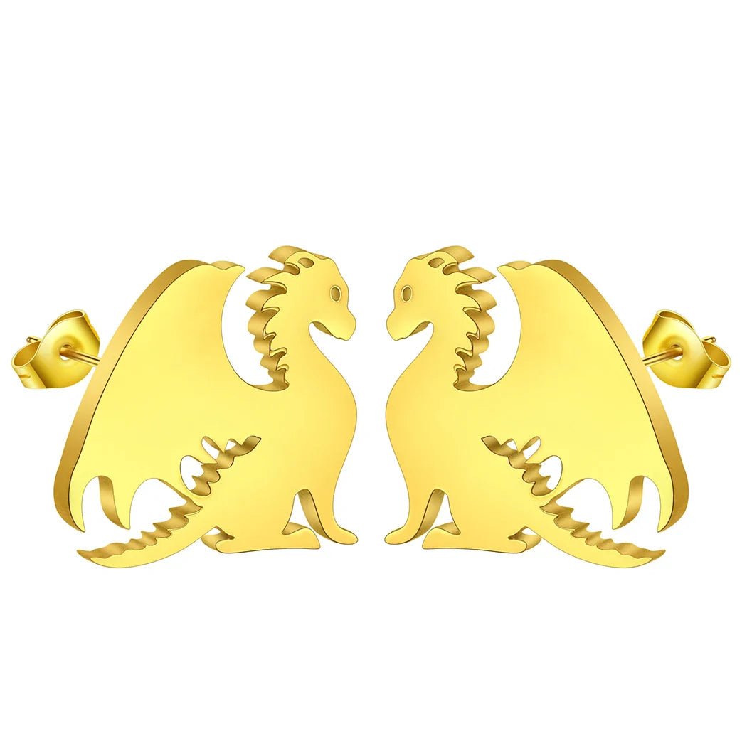 Punk Black Western Dragon Ear Stud | Stainless Steel Stud Earrings