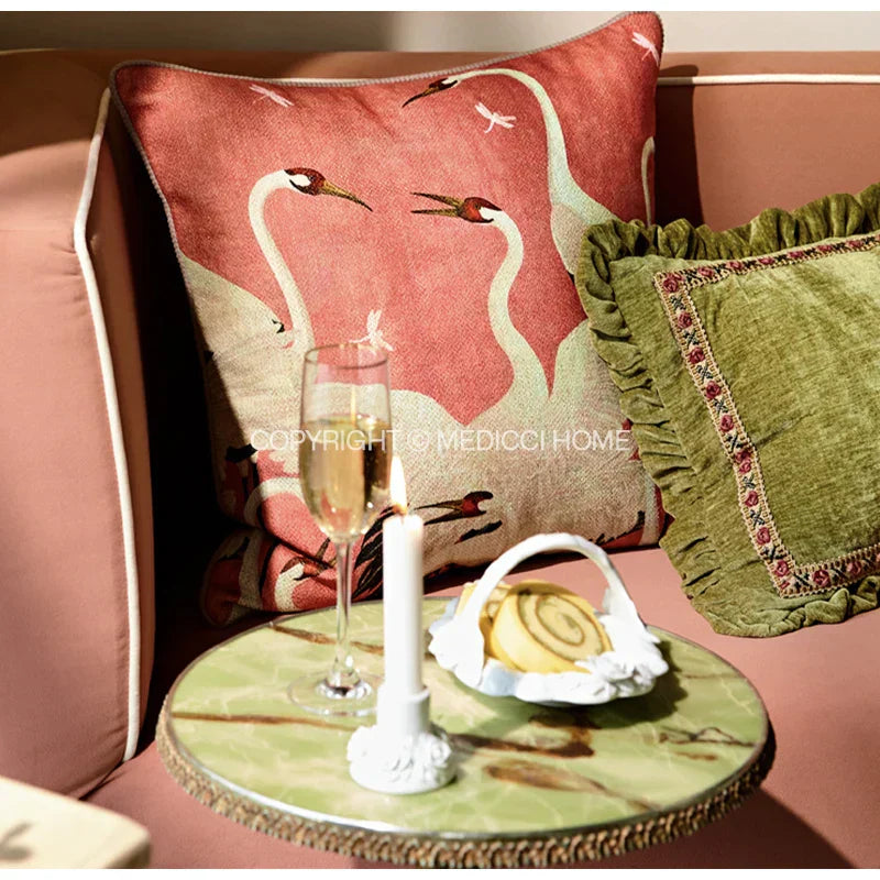 DecorBites™ Luxe Chenille Ruffled Green Lumbar Pillow Cover 35x45