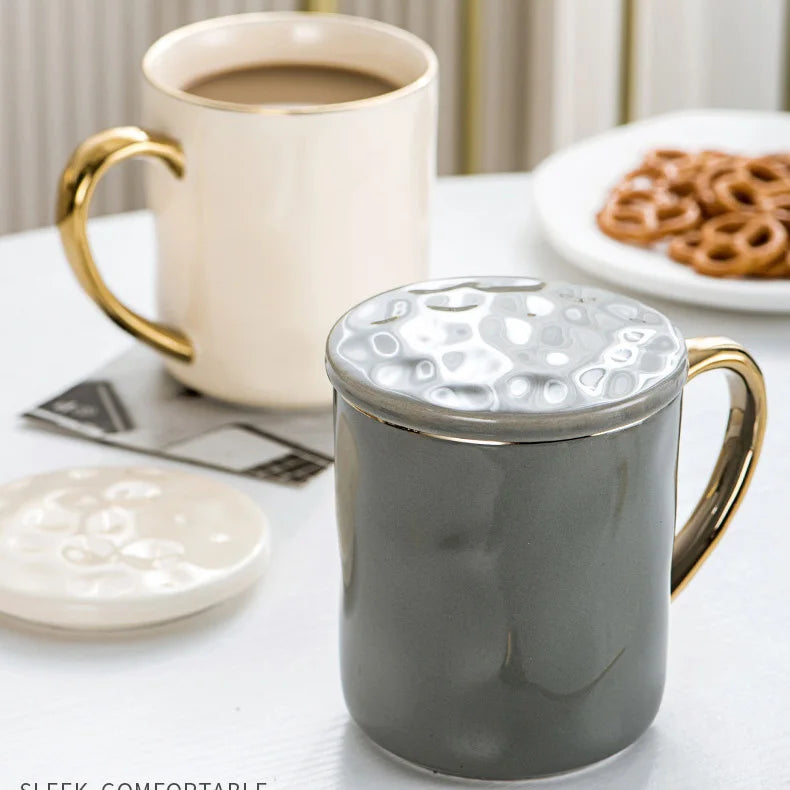 DecorBites™ Nordic Gold Rim Mug Set - Light Luxury Ceramic Coffee Cups with Handle