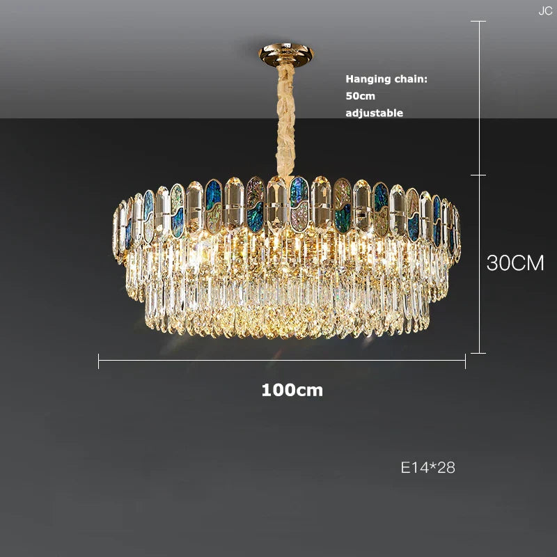 Gold and blue crystal chandelier led living room lighting