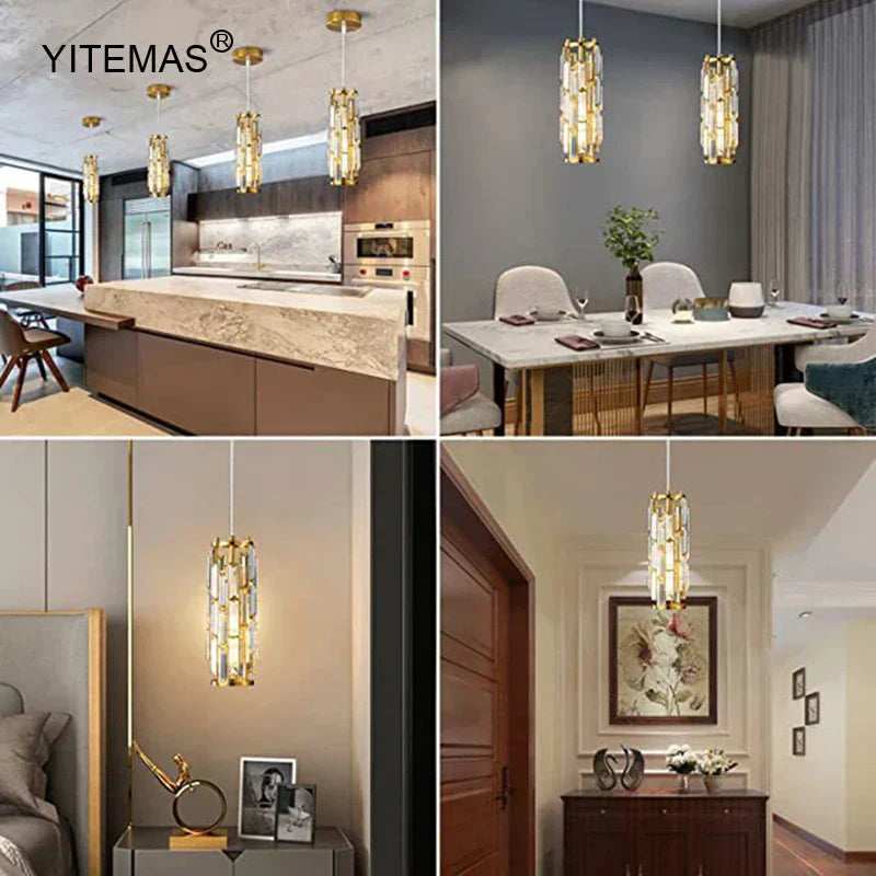 DecorBites™ Crystal Mini Pendant Chandelier Gold/Black for Kitchen Dining Bedroom – Elegant Lighting Solution