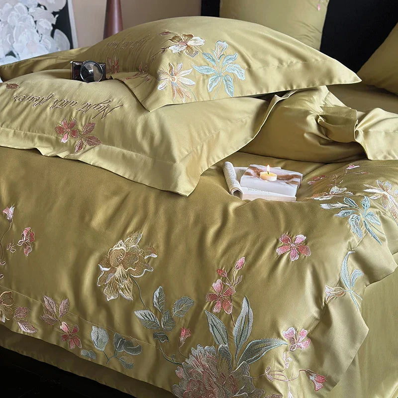 DecorBites™ Cotton Flowers Embroidery Bedding Set: Full Queen King Sizes