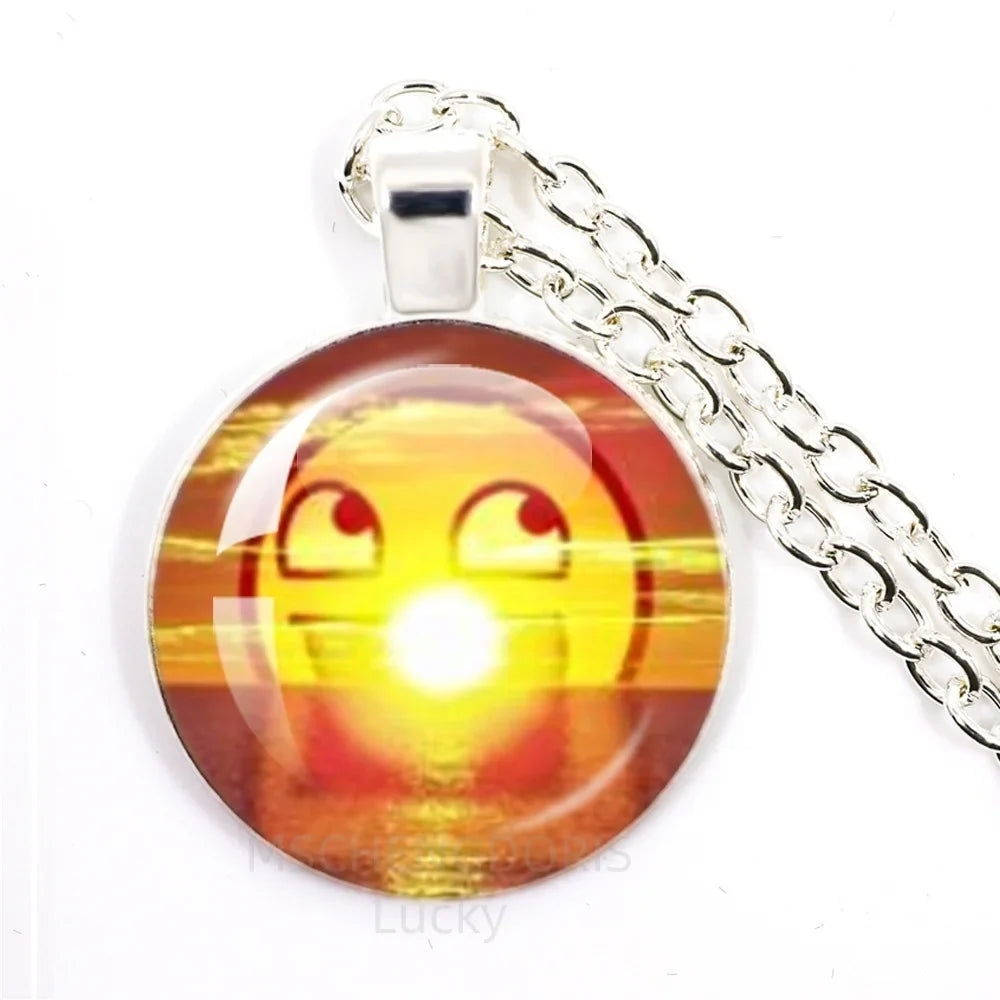 Funny Meme Cartoon Glass Pendant Necklace | Unisex Party Jewelry Gift