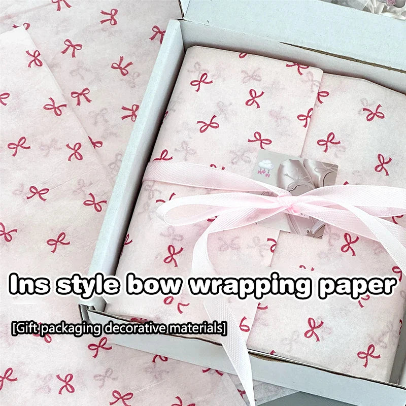 10 Pink Bow Snow Pear Wrapping Paper Sheets | Handmade Flower Bouquet Packaging