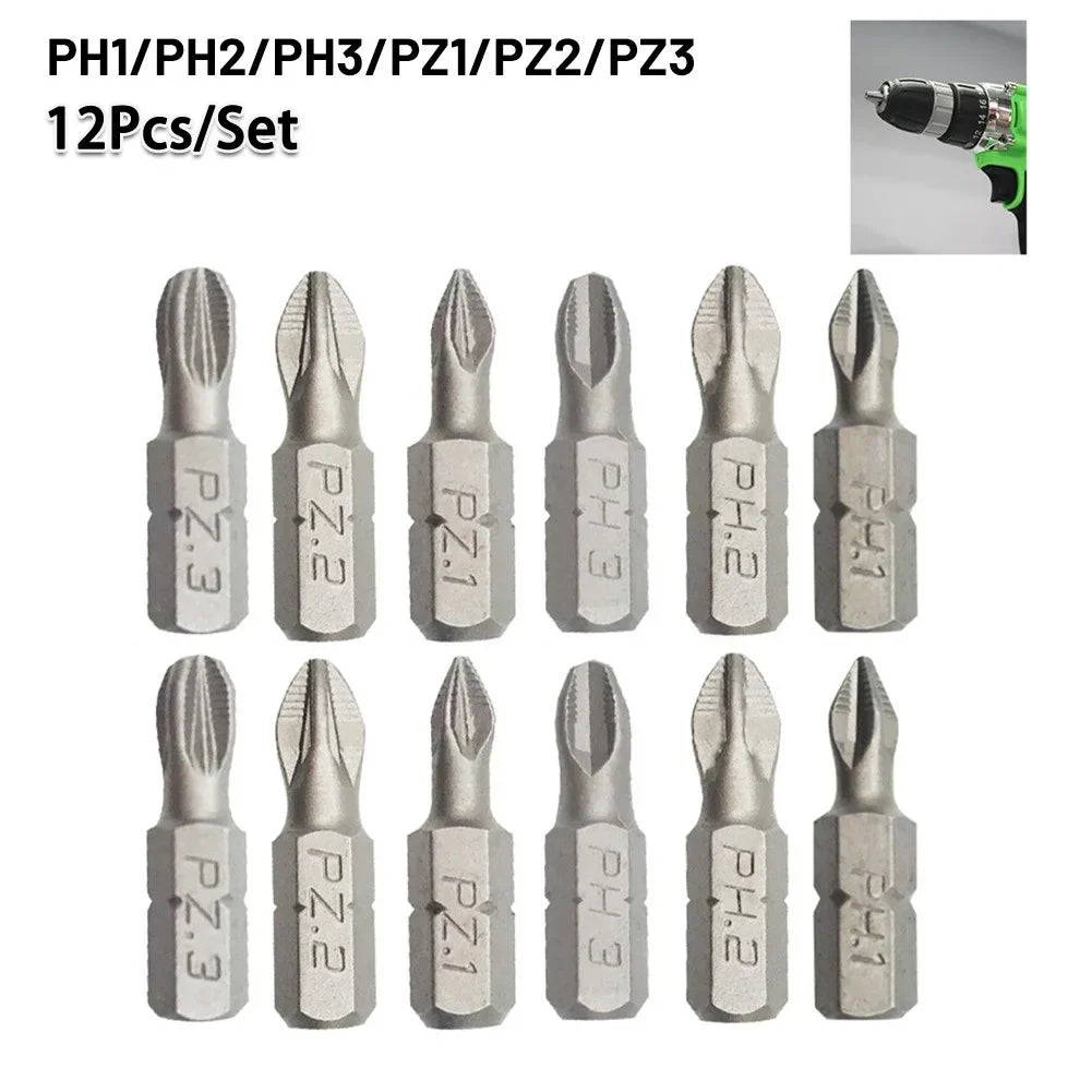 25mm Cross Bits Set | Hex Shanked Anti-Slip Magnetic Screwdriver Bits