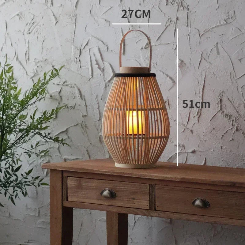 DecorBites™ Bamboo Lantern Candle Holder Vintage Nordic Style Wood Floor Decoration