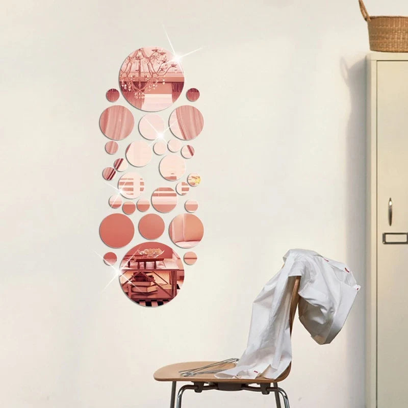 26pcs Round Acrylic Mirror Stickers | Self-Adhesive Wall Decor for Bathroom and Kitchen