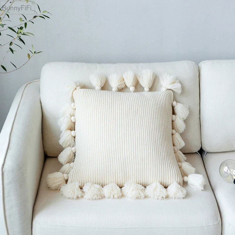 DecorBites™ Knit Cushion Cover 45*45cm Soft Solid Pillow Case for Sofa Bed Nursery