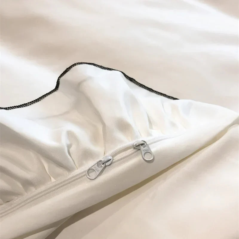DecorBites™ Korean Lace Ruffles Bedding Set with Black Bow Accent