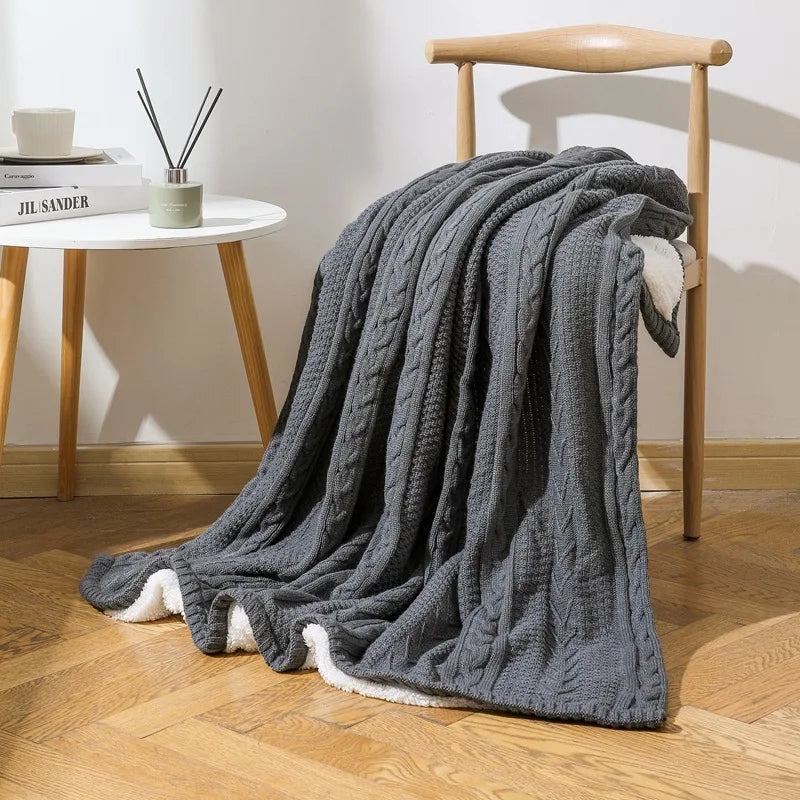 DecorBites™ Cozy Double Layer Dark Gray Fishbone Knit Blanket - Versatile Autumn Winter Sofa Cover