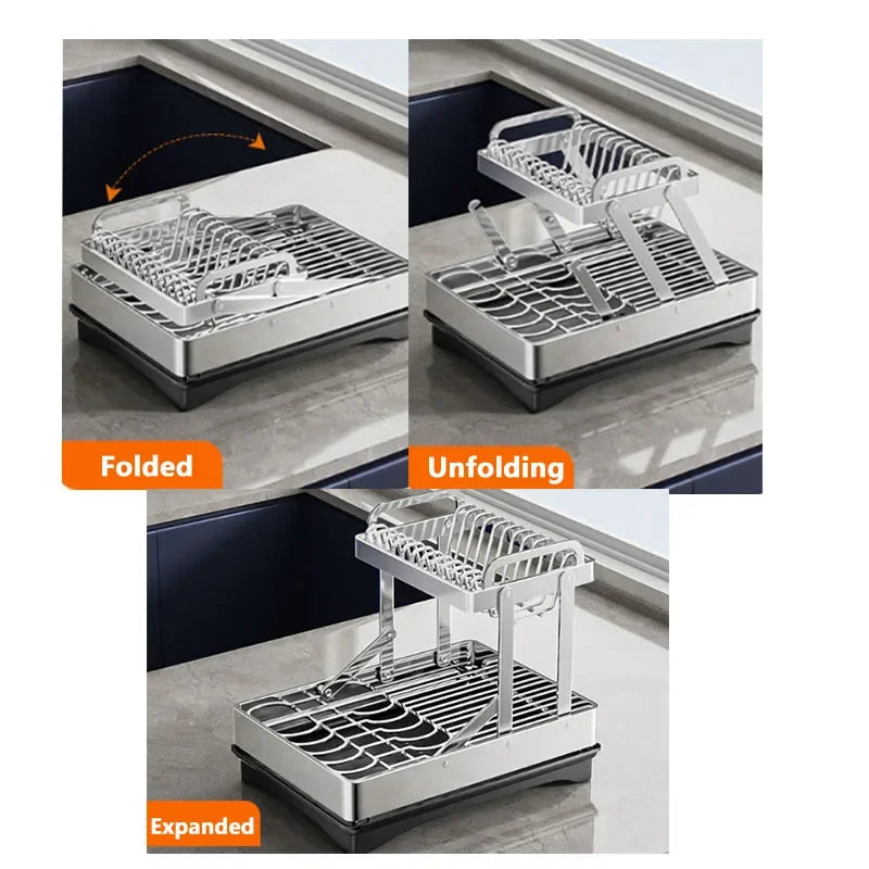 DecorBites™ 2 Tier Dish Drainer Rack & Drain Basket: Kitchen Organizer Holder, Counter Storage