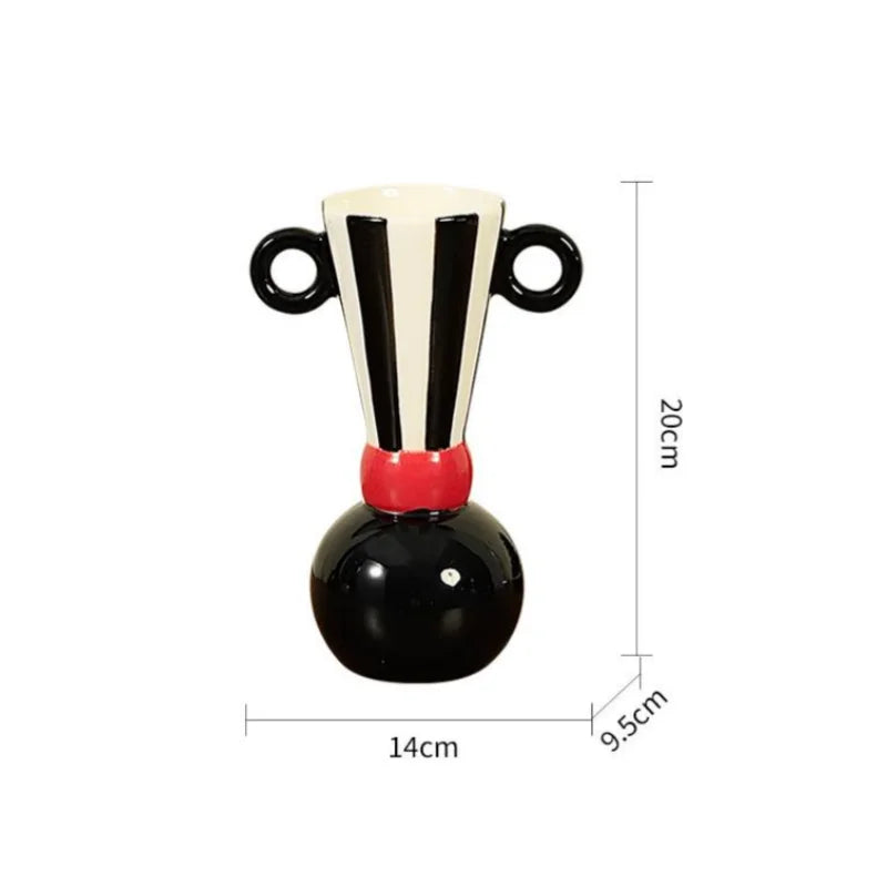 DecorBites™ Geometric Stripes Ceramic Vase Black & White Home Decor