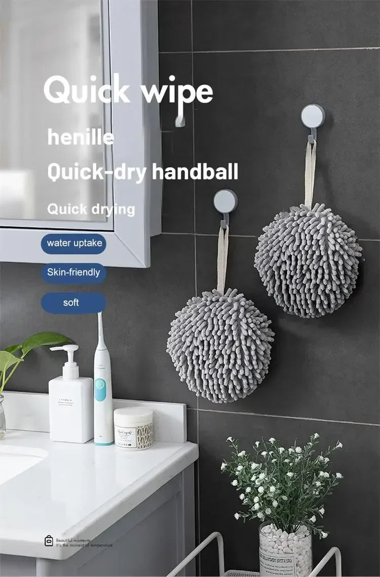 Kitchen and Bathroom Towel Balls with Hanging Rings | Quick-Dry Soft Microfiber Wipes