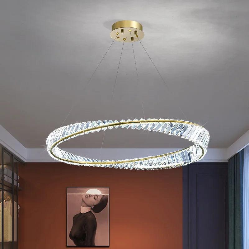 DecorBites™ Irregular Gold Steel LED Pendant Light with Dimmable K9 Crystals