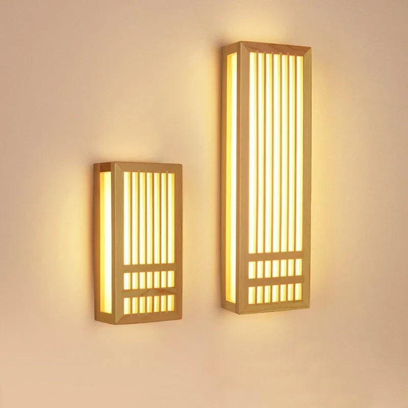 DecorBites™ Japanese Wood Wall Lamps LED Acrylic Rectangular Bedside Light for Bedroom
